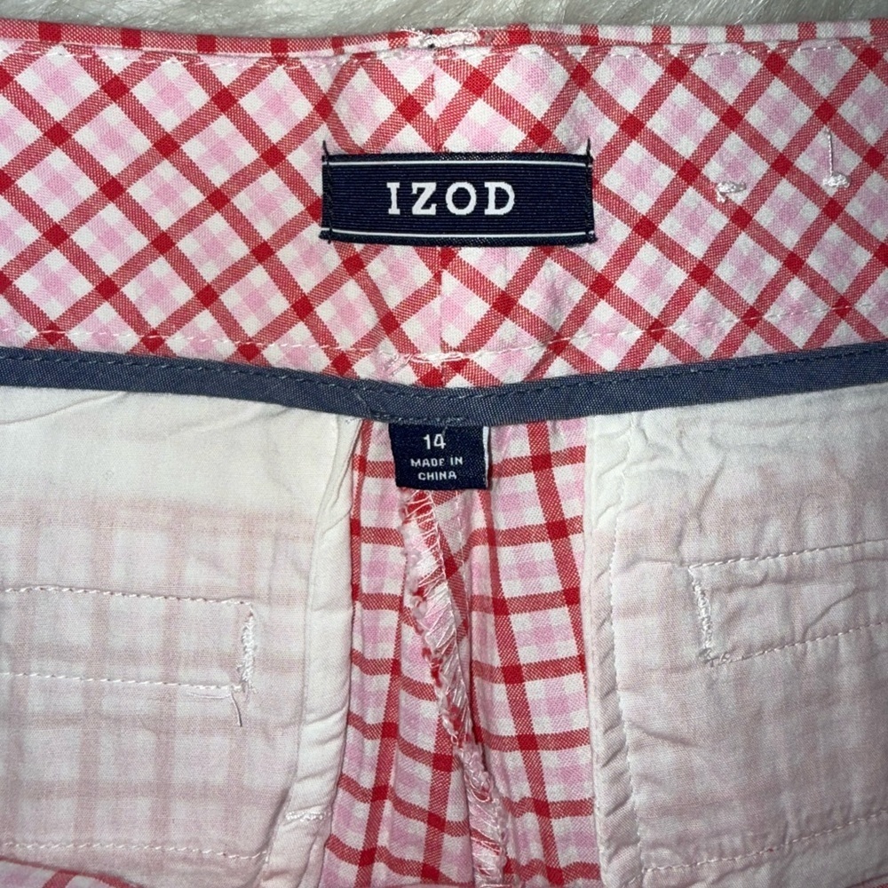 Izod Bermuda Pink Checkered Women's Shorts - Picture 3 of 4